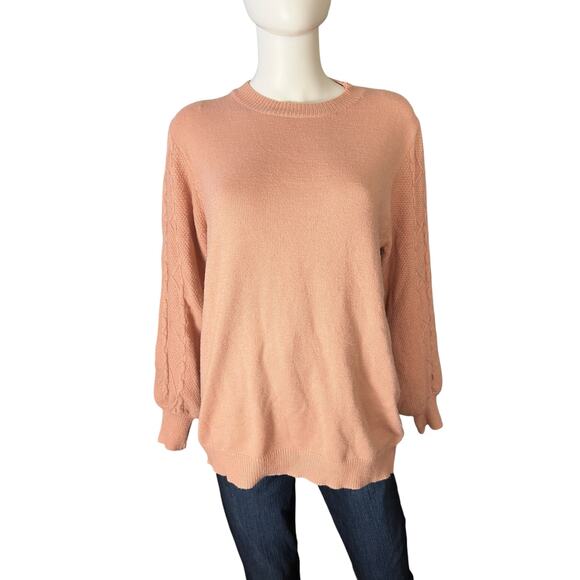 &merci Blush Pink Soft Crewneck Cableknit Sleeve Sweater Size Large - Picture 3 of 7